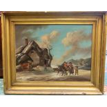 **WITHDRAWN** Continental School, 19th century, Winter scape with figures and animals before a