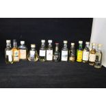 A collection of miniature bottles of whisky (13) To Include Cutty Sark,Glenburgie, Imperial ,