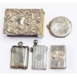 Three silver vesta cases, including circular engraved with foliate scrolls, WA, Birmingham 1906;