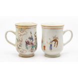**WITHDRAWN** Two Chinese Qianlong (1739-1799) bell shaped mugs, both painted with figures, one with