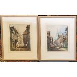 E..  Luscelles (British, early 20th Century), continental street scenes with figures, a pair,