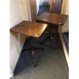Two George III mahogany tilt top occasional tables, rectangular tops, one ebony strung, baluster