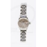Rolex- a ladies steel Oyster -Perpetual Date- automatic wristwatch, grey/silvered dial, applied