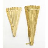 Two various 19th Century Chinese carved ivory / bone brise fans, both with 28 sticks, the larger