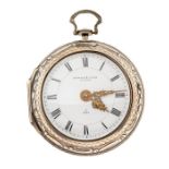 A Georgian Barraud & Lunds London, pair cased pocket watch, white enamel dial, black Roman numerals,