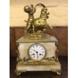 A 19th Century Joseph Silvany of Paris white marble bracket clock, surmounted with a gilt figure