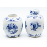 Two Chinese blue and white ovoid jars, one with a cover, Qing dynasty, Kangxi period (1667-1722),