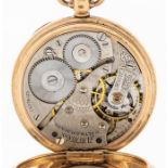 A 9ct gold Waltham open faced pocket watch, white enamel dial, black Roman numeral markers, outer