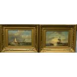 Manner of Abraham Hulk II, shipping on choppy and calm seas, a pair, oil on panel, 17 by 25cm,