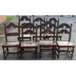 A matched set of six Charles II joined oak backstools, attributable to South Yorkshire, circa