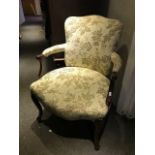 A 19th Century mahogany framed fauteuil, recent damask upholstery
