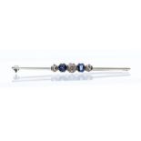 An Edwardian sapphire and diamond set 9ct gold  bar brooch, comprising three graduated old cushion