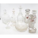 **WITHDRAWN** A group of six 19th century cut glass decanters, including etched and mallet shape;