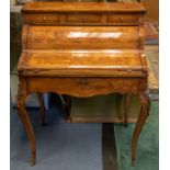 A French mahogany and walnut cross-banded cylinder bureau, 20th Century, the fall front under