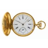 An early 20th Century gold plated ladies hunter pocket watch, white enamel dial, with Roman