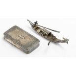 A French 19th Century silver rectangular snuff box, foliate decoration to cover with thumpieces,