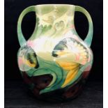 A large Moorcroft pottery 'Carp' pattern twin-handled vase designed by Sally Tuffin. Height approx