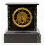 **WITHDRAWN** A Victorian black lacquered mantel clock, circular white enamel dial, Arabic numerals,