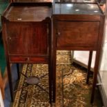 **WITHDRAWN** A George III mahogany tray top night stand, pierced batwing handles, above a door