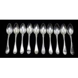 A set of ten early 19th Century Swedish silver table spoons, each engraved with initials, by Johan