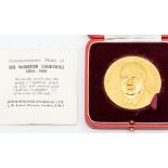 A 22ct gold cased commemorative medal, Sir Winston Churchill, John Pinches, London 1965, signed L.