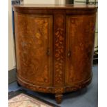 **WITHDRAWN** A 19th century Dutch marquetry demi lune side cabinet, profusely inlaid with urns,