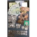 UK and World Coins with Banknotes, includes small amount of pre 20 and pre 47 Silver, 21 Olympic 50p