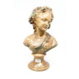20th Century plaster bust of an Art Nouveau lady with grape vine in hair