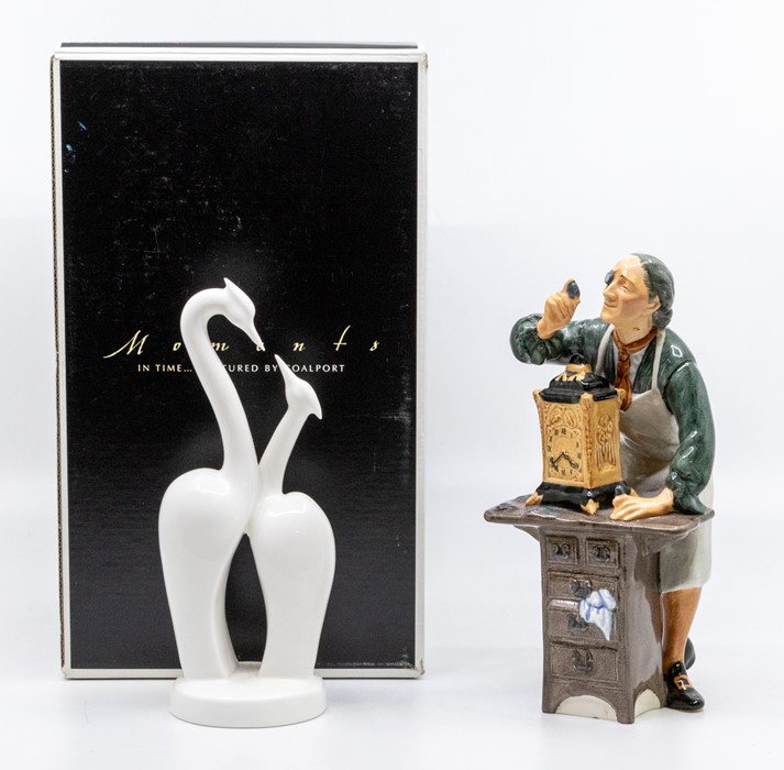 Royal Doulton figure of the Clock Maker along with a boxed Coalport figure of Moments