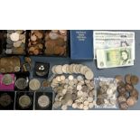 UK and World Coins with Banknotes, includes approx 230g of pre 47 Silver, Bank of England £5
