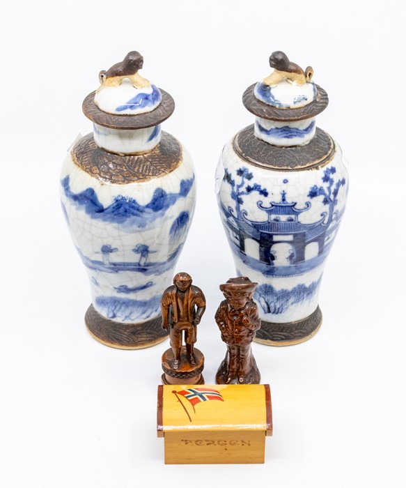 A collection of Georgian and Victorian ceramics including Chinese blue and white vases, two small