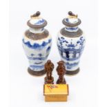 A collection of Georgian and Victorian ceramics including Chinese blue and white vases, two small