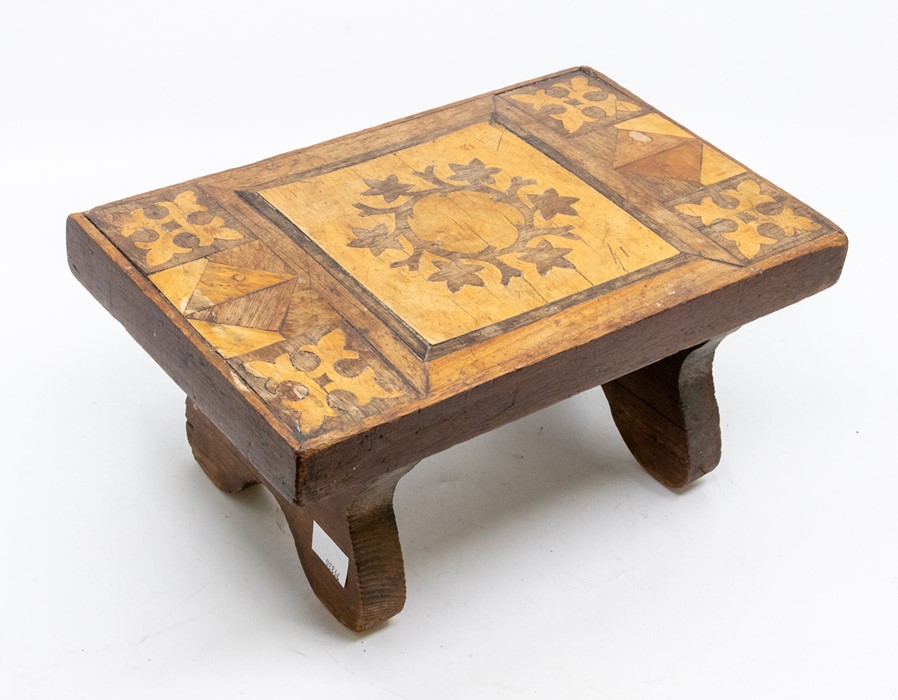 A late Victorian, Tunbridge-style, short kneeling stool, with marquetry and parquetry inlay, circa