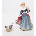 Royal Doulton lady figure of Amy along with a Royal Crown Derby gold stopper bird paperweight