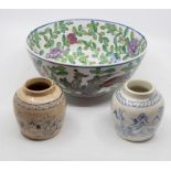 A group of Asian pottery and ceramics to include:  Modern Famille Verte bowl Japanese satsuma