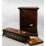 A 1930's oak smokers cabinet, early 20th Century initialled glove box and walnut cigarette box