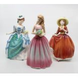 Three Royal Doulton lady figures including Linda, A Single Red Rose and Sandra