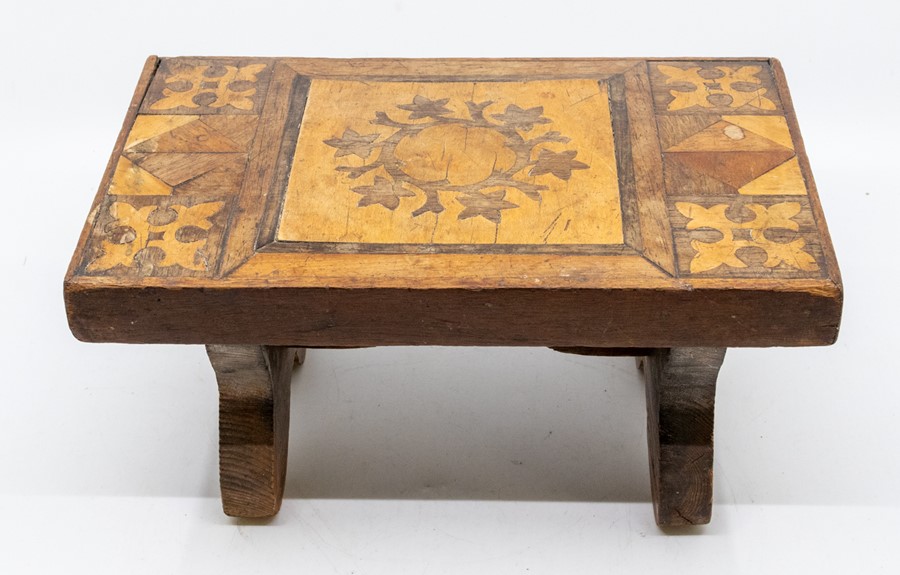 A late Victorian, Tunbridge-style, short kneeling stool, with marquetry and parquetry inlay, circa - Image 2 of 2