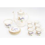 Mid 20th Century Shelley china tea set with teapot, missing cream jug, bird of paradise pattern
