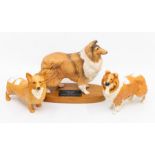 Two John Beswick dogs, along with a Connoisseur Beswick collie on stand