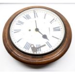 Early 20th Century round mahogany cased school wall clock, with Roman numerals, no name