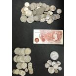 Collection of UK coins, includes 1890 Crown & other pre 20 silver (approx 65g), pre 47 silver (
