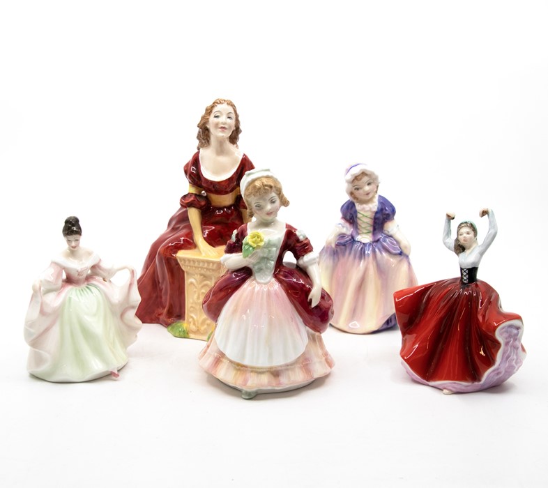 Five Royal Doulton ladies including Judith, Valerie, Karen, Sara, and Dinky Do, no chips or cracks