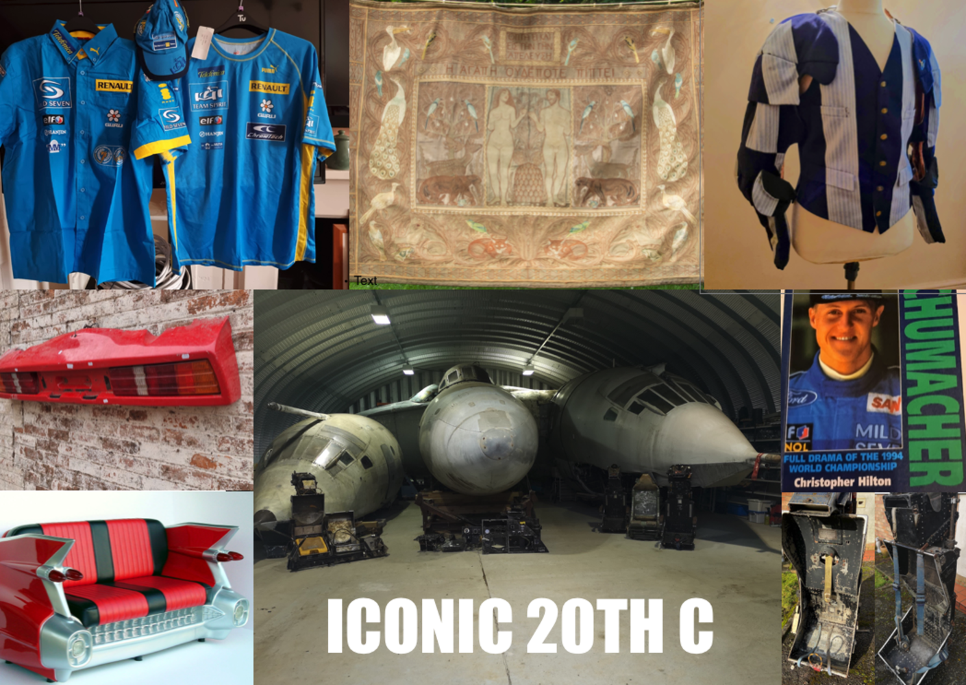 ICONIC STYLE OF THE 20THC. INCLUDES MILITARY AVIATION, V BOMBER COCKPITS & PARTS, AUTOMOBILIA, FORMULA 1, ICONIC INTERIORS, WILLIAM MORRIS