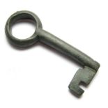 Medieval Bronze Key.  Circa 14th - 15th century AD. Size, 62.38 mm. A cast bronze key with a plain