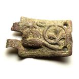Medieval Zoomorphic Buckle Plate.  Circa 13th century AD. Copper-alloy, 3.43 grams. Size: 29.36