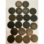 Collection of Canadian large One cent coins.of Victoria 1861-1900 and Edward VII 1902-1910.