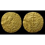 Edward IV Gold Half Angel.  Second reign, 1471-83. Gold, 2.51 grams. 21.15 mm. St Michael slaying