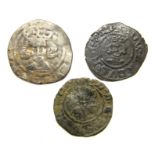 Group of three hammered silver coins.  Circa, 1327 - 1547, including an Edward III penny of the York