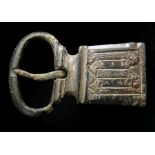 Medieval Box Chape Buckle.  Circa, 14th century AD. Copper-alloy, 40mm x 26mm, 12.5g. A heavily